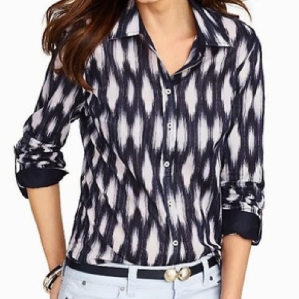 Talbots Diamond Ikat Print Button Down Shirt